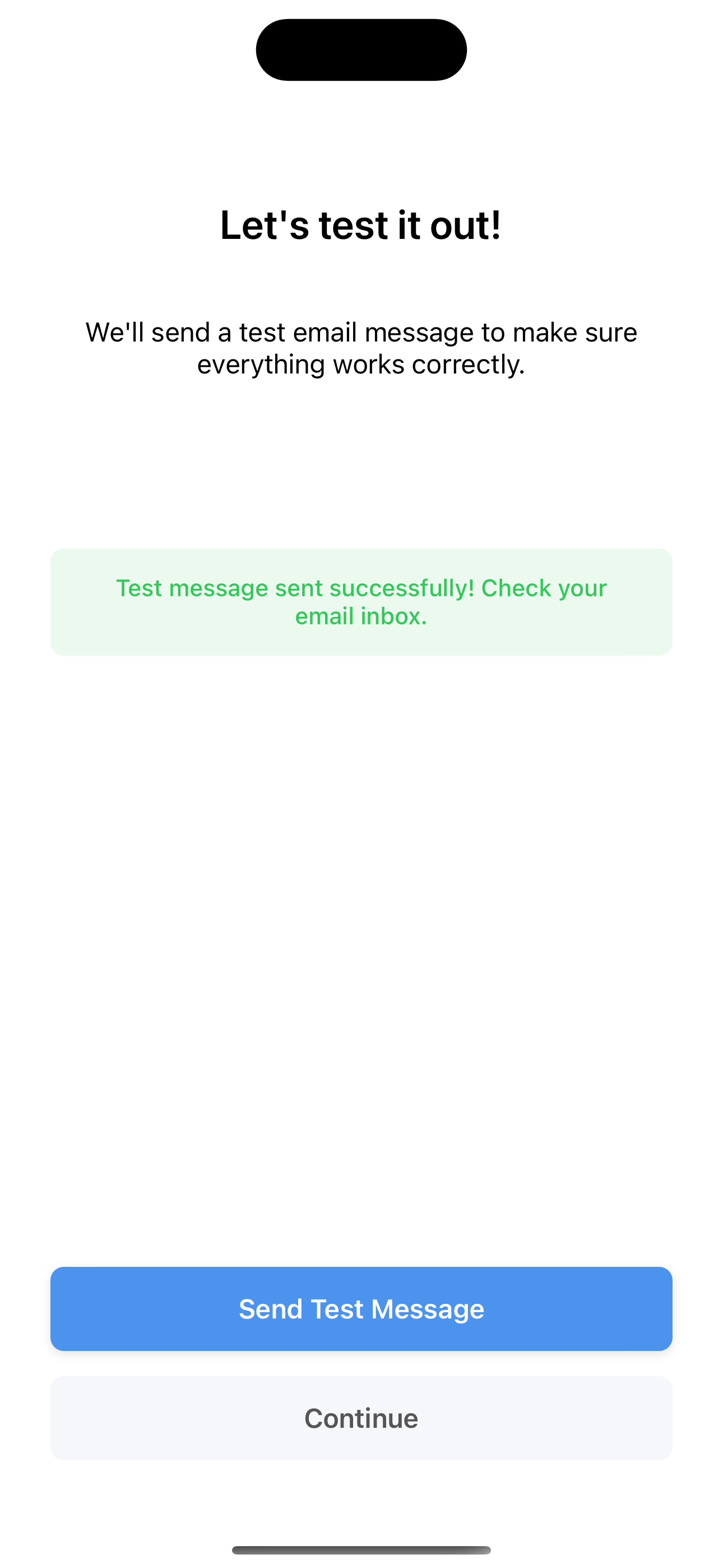 SMS to Email Forwarder — Test message sent successfully confirmation