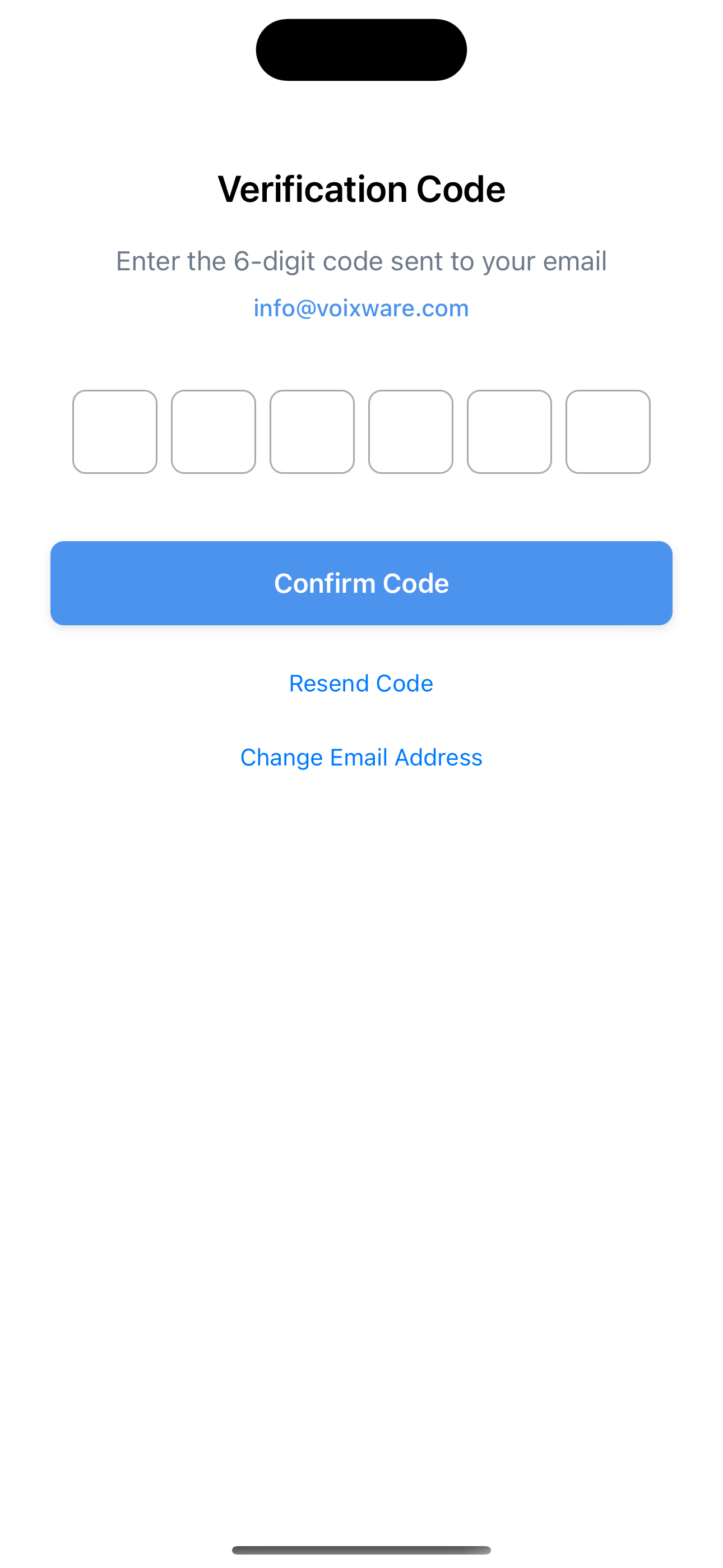 SMS to Email Forwarder — Email verification code screen